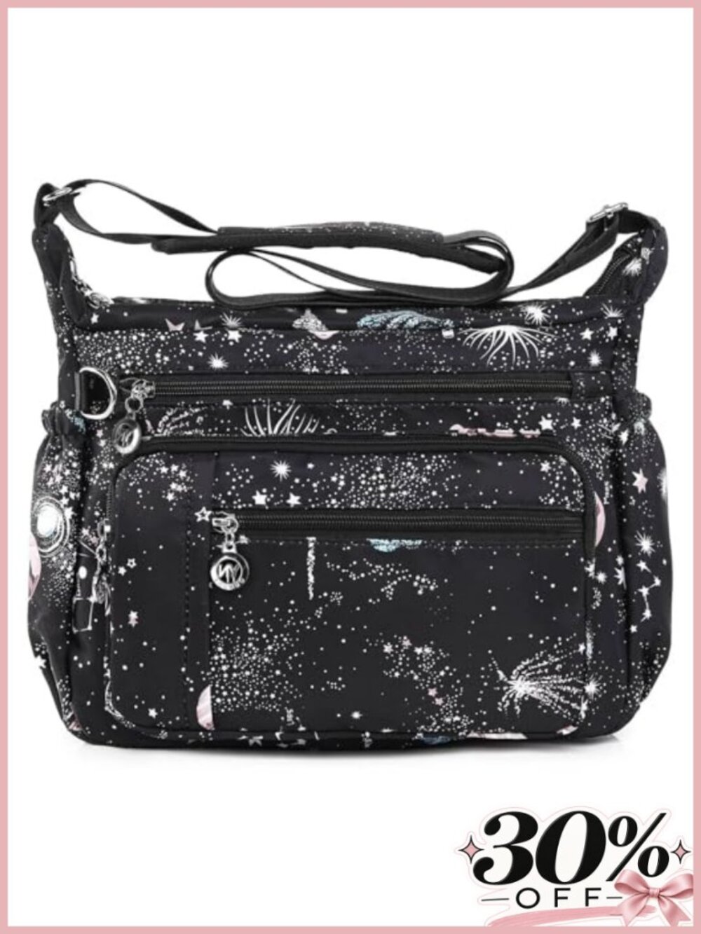 Waterproof Nylon Crossbody Purse with 12 Pockets Medium Travel Shoulder Bag